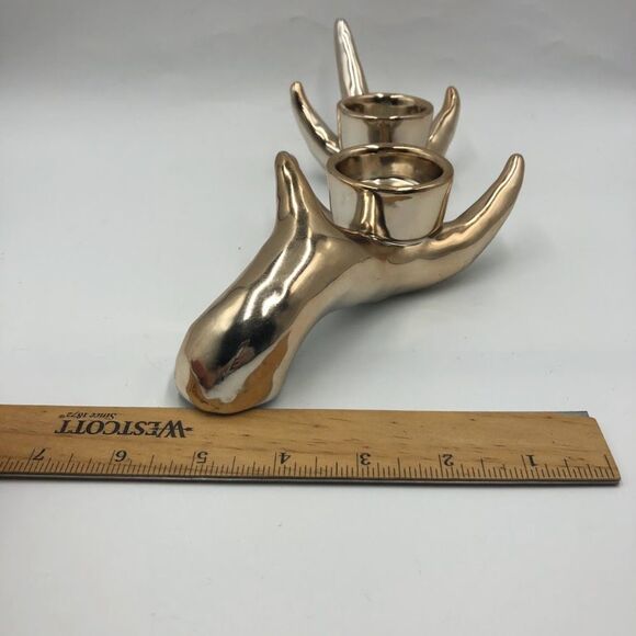 Antler Votive 2 Candle holder Silver/Gold Tone Metal Tabletop Shelf Décor Deer - Picture 11 of 13